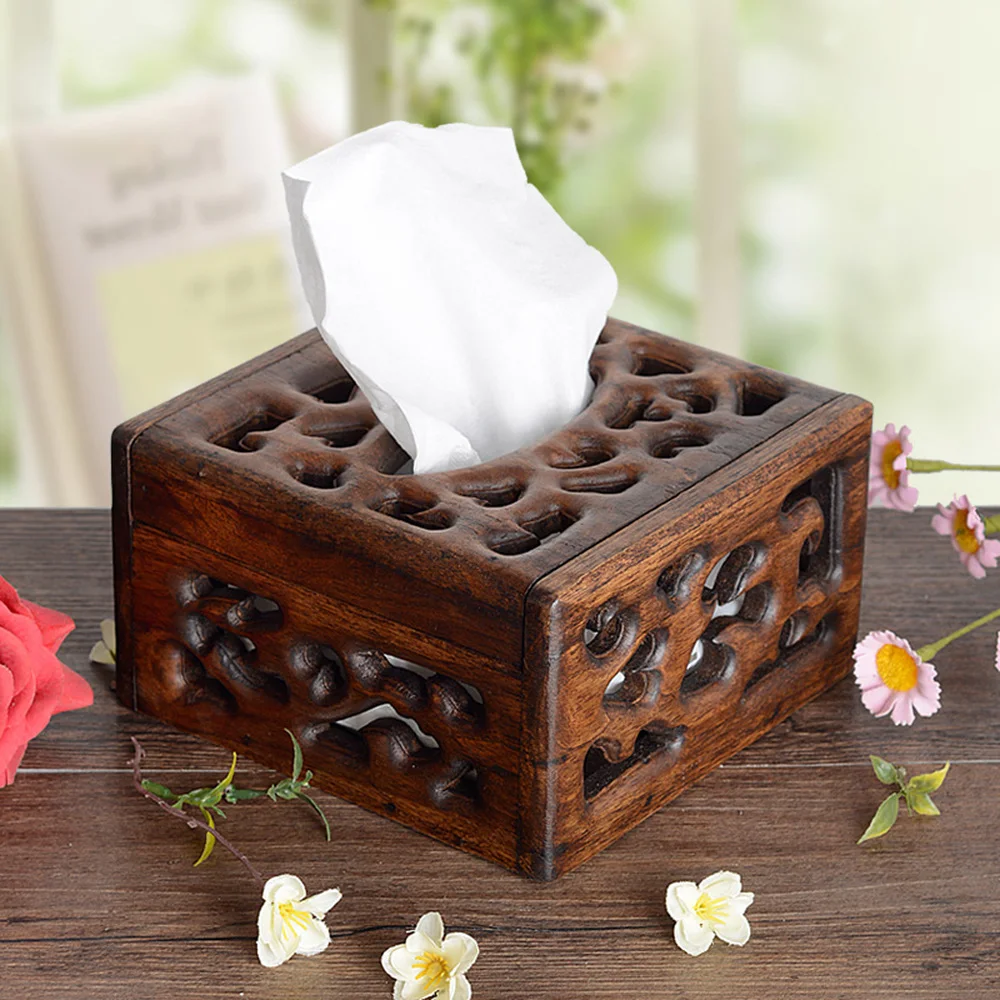 A1 Таиланд импортированных квадратный твердой древесины гравировка tissue box Творческое начало насосных лоток тайский Отель Ресторан коробка ткани lo922516