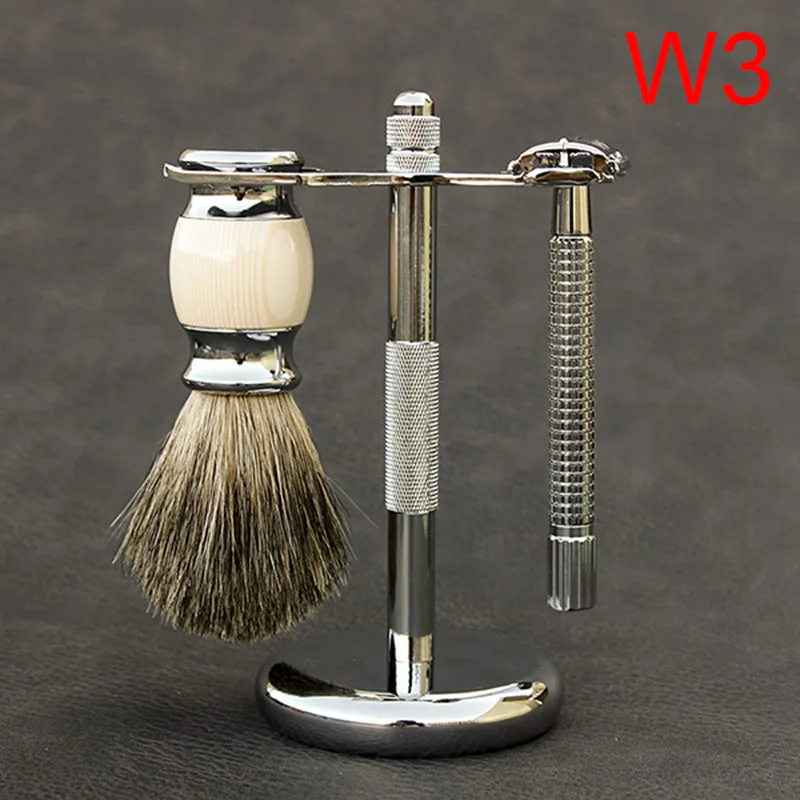 w3 WEISHI 9306FL 11,5 см длинная ручка хромированная Посеребренная двухсторонняя Безопасная бритва с лезвием 5 шт - Цвет: w3