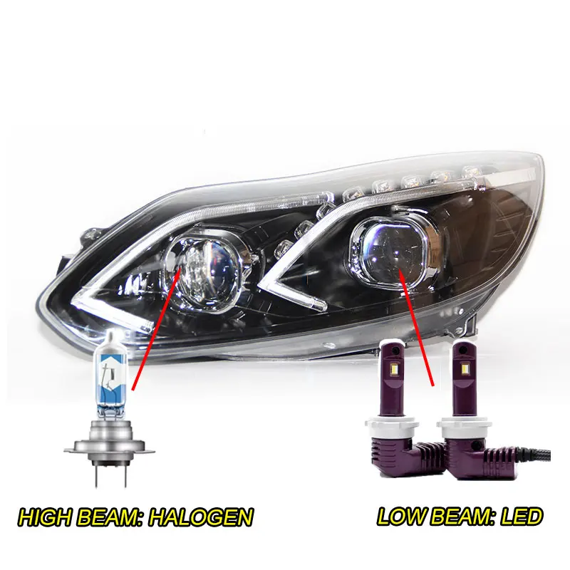 LED Набор для автостайлинга для Ford Focus 2012- фары светодиодный Ford Focus фары DRL Объектив двойной луч ксеноновые автомобильные аксессуары - Цвет: LED