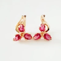 new fashion women earrings red cubic zircon trendy 585 gold color jewelry office luxury drop earrings