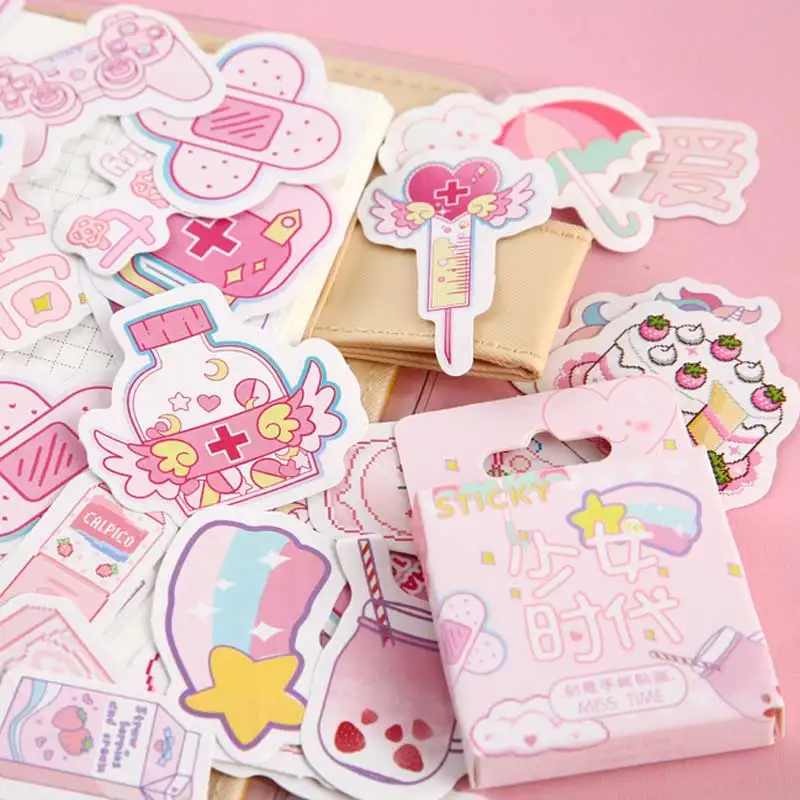46 шт., милые розовые декоративные наклейки для девочек, дневник, планировщик, клейкие наклейки, Kawaii, животные, скрапбукинг, ремесло, канцелярские наклейки