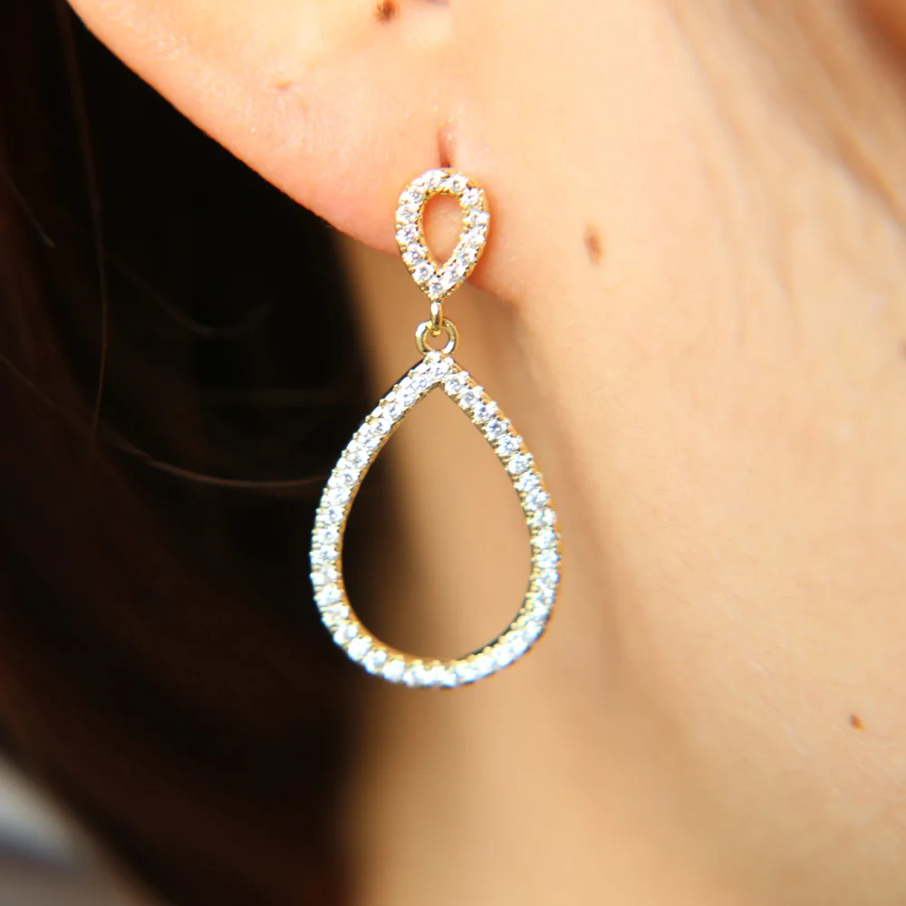 Hot Sale Simple Hollow prong setting cubic zirconia tear drop bling fashion Stud Earrings for Women Girl Piercing Jewelry | Украшения и