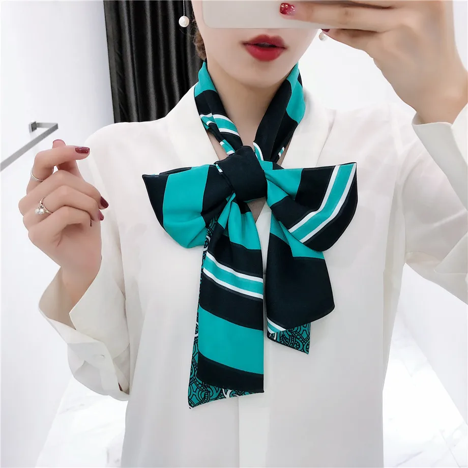 

Luxury Brand Double-deck Twill Striped Scarf Women New Design Paisley Neckerchief Fashion Silk Scarves For Ladies Handkerchief