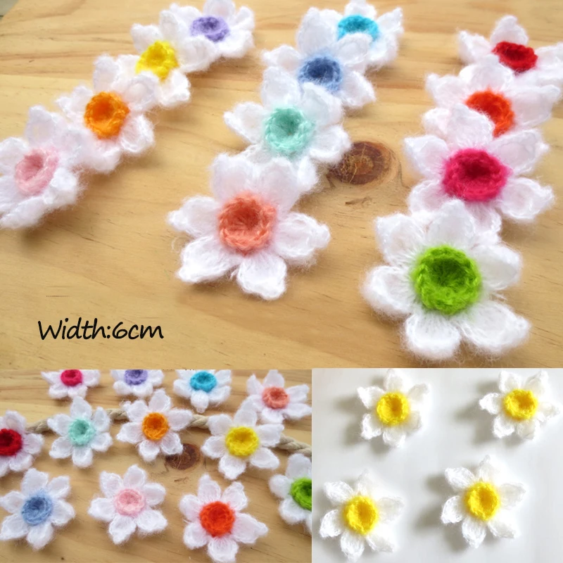

50PCS/lot Handmade Woolen Yarn Crochet Knitted Applique Patchwork DIY Needlework Sewing Accessories Cloth Paste Decoration 350