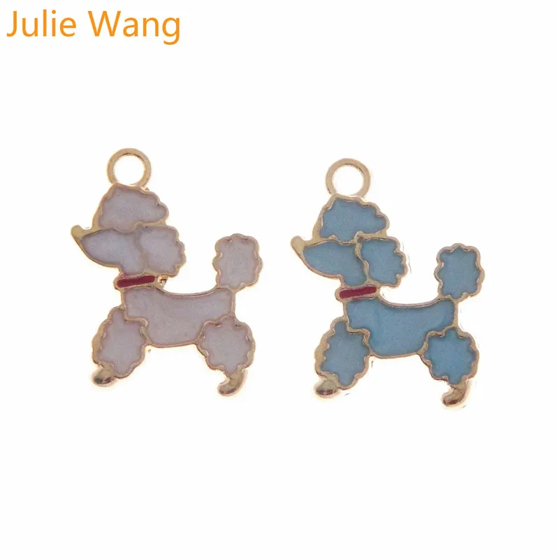 Julie Wang 6 шт. сплав Золотая основа Синий/Розовый эмаль маленькая пудель собака