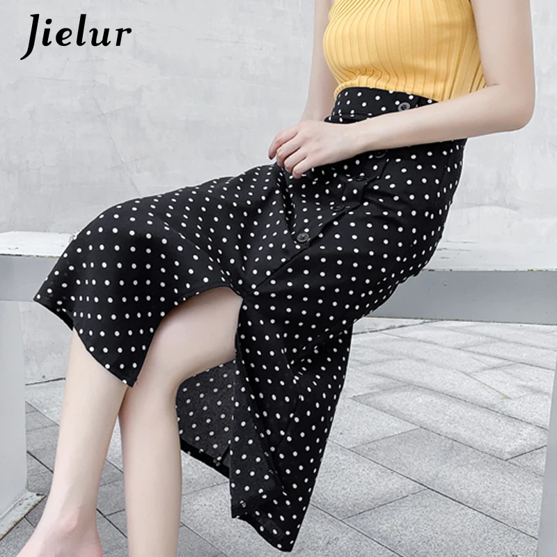Jielur шифоновые юбки в горох Женские винтажные элегантные женские летние с высокой