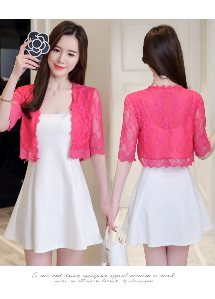Carol Diaries 2019 Women Basic Coat Embroidery Half Sleeve Cardigan See-Through Sheer Lace Mesh Bolero Top Jacket 5 Colors |