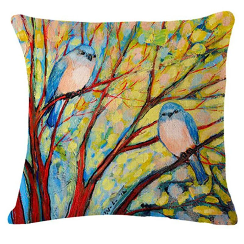 Cushion Cover Oil Painting Tree Animal Cotton Linen Mural Home Decorative Car Sofa Throw Pillow | Дом и сад
