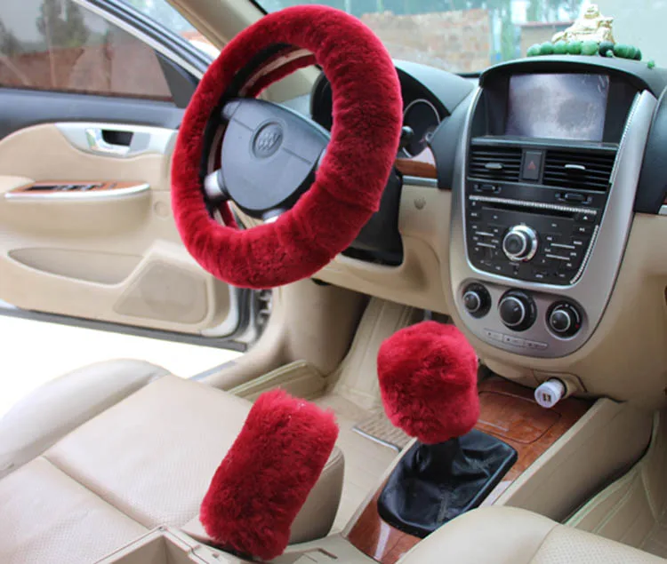 KKYSYELVA розовый чехол рулевого колеса автомобиля зимний ручной тормоз переключения передач плюшевый Авто Руль s аксессуары для интерьера