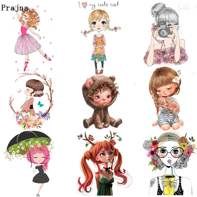 

Prajna DIY Ballerina Cute Vinyl Heat Transfer Iron on Printed Stickers On Clothes Beauty Girl Thermal Transfer For Cloth Decor F