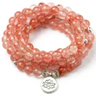 Розовый арбузный хрустальный бисер, каменные бусы, браслет для женщин и девочек 108 Mala Balance Charm Yoga Jewelry, новый дизайн