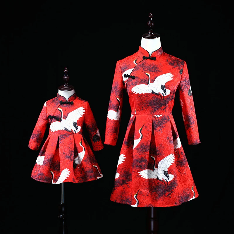 

Brand children clothes Chinese style family matching outfits mom and baby girls Improved cheongsam dress mother daughter dresses