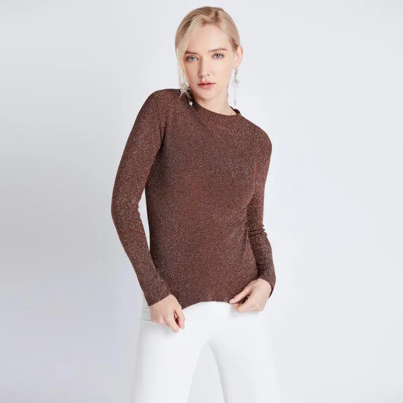 Women Lurex Sweaters 2019 Pullovers Basic Knitted Shirts Long Sleeve Blouses Femme Sweater Mujer White Black | Женская одежда