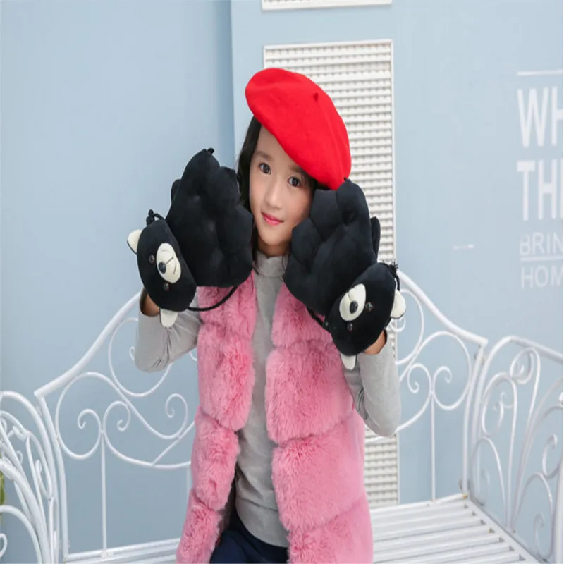 1 шт. детские перчатки с плюшевым мишкой бархатные плотные милые теплые лапы