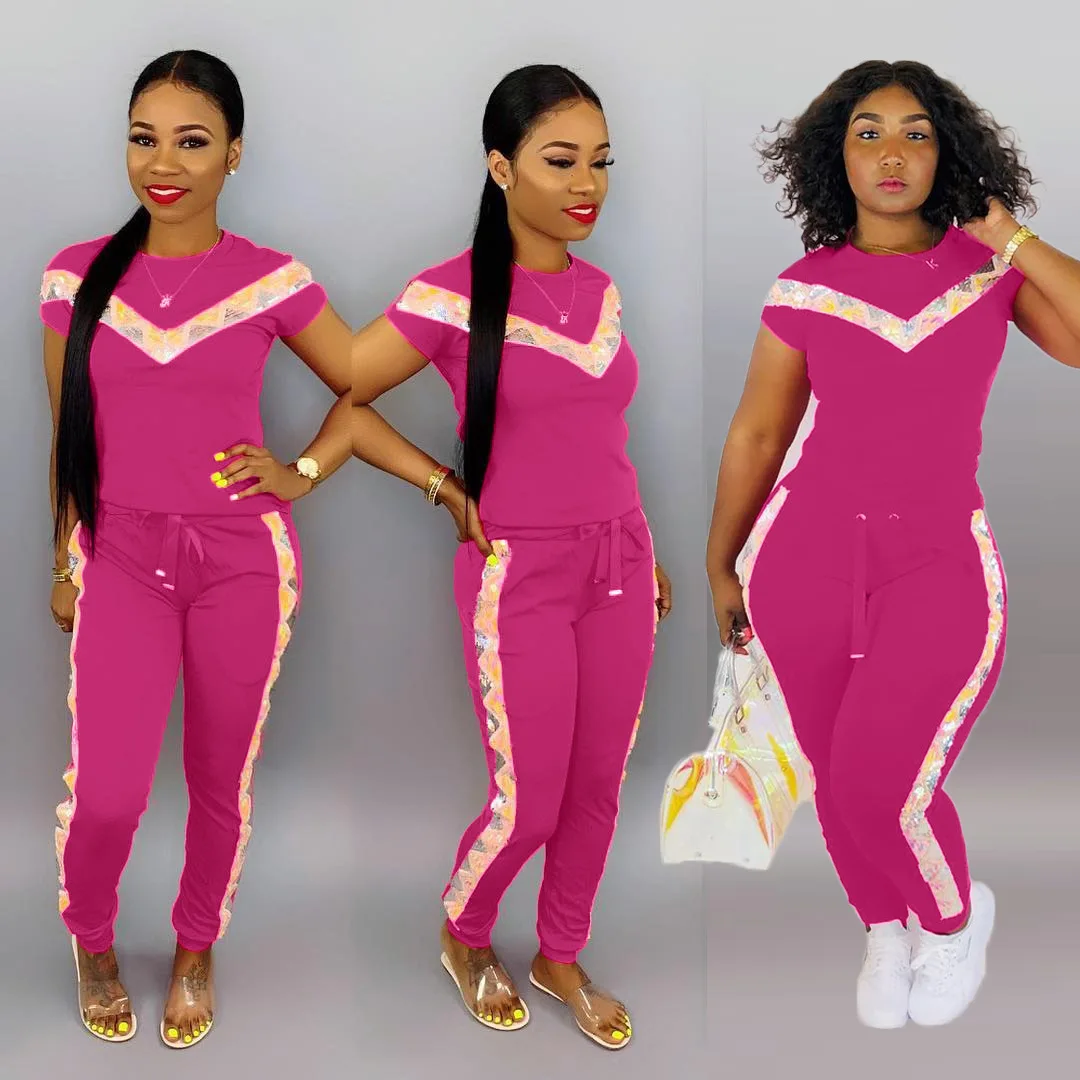 Женский спортивный костюм из двух предметов футболка в полоску с круглым вырезом