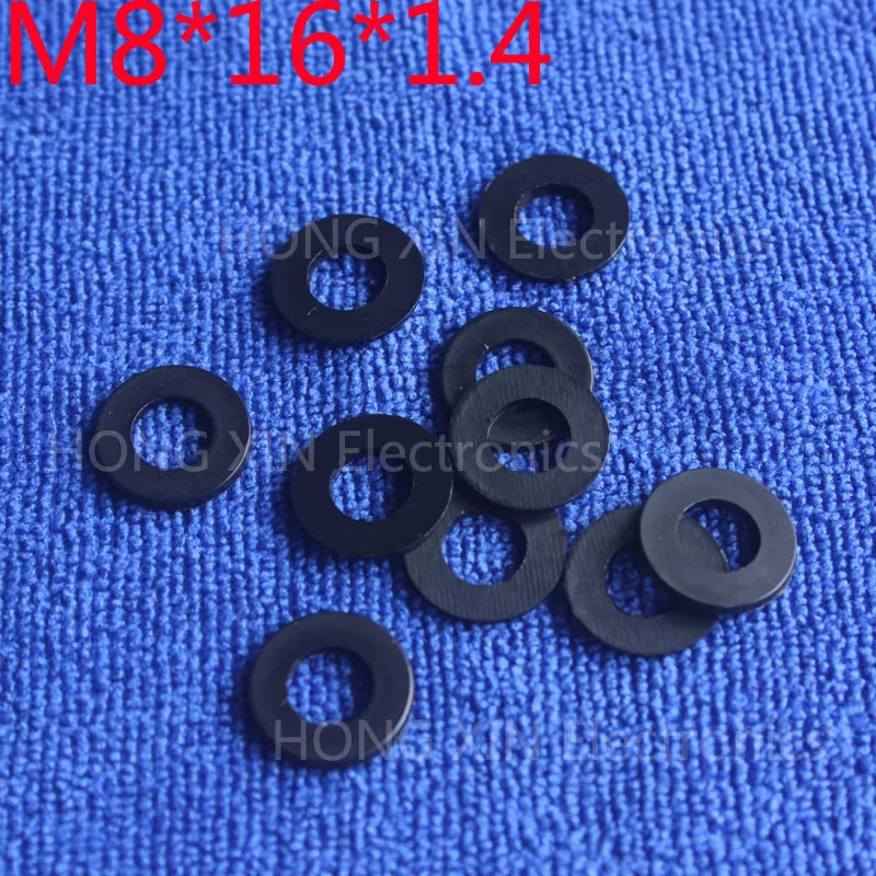 

M8 * 16*1,4 черный 100 шт нейлоновая шайба пластиковая плоская прокладка шайба толщина Круглое уплотнительное кольцо Высокое качество круговое