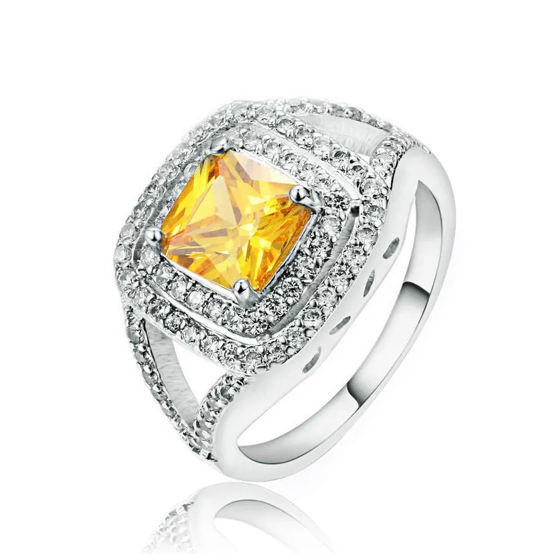 Обручальные кольца для женщин с родиевым покрытием и крупным кубическим