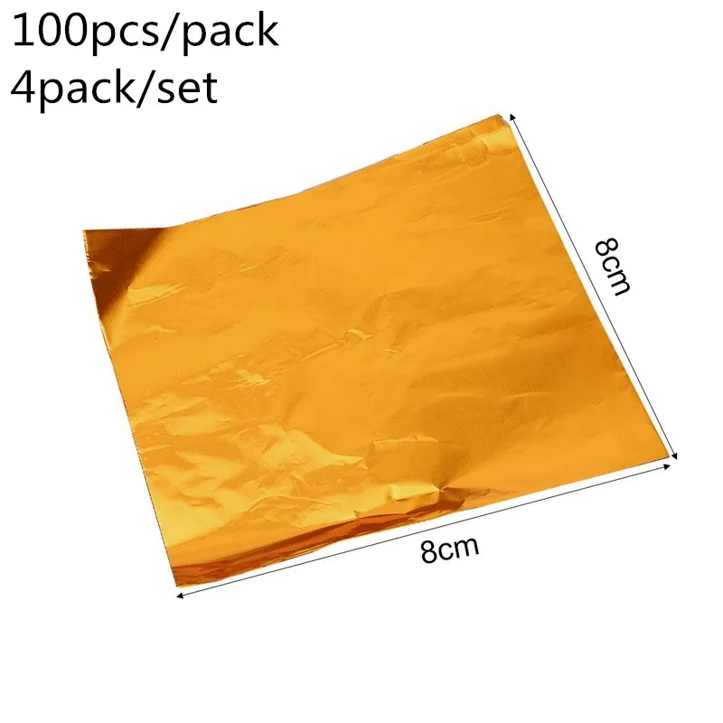 4packs orange IVYSHION 4/10 упаковок Алюминий Фольга упаковочная бумага для конфет DIY оберточная бумага для шоколада на день рождения набор конфет для свадьбы 8*8 см - Цвет: 4packs orange