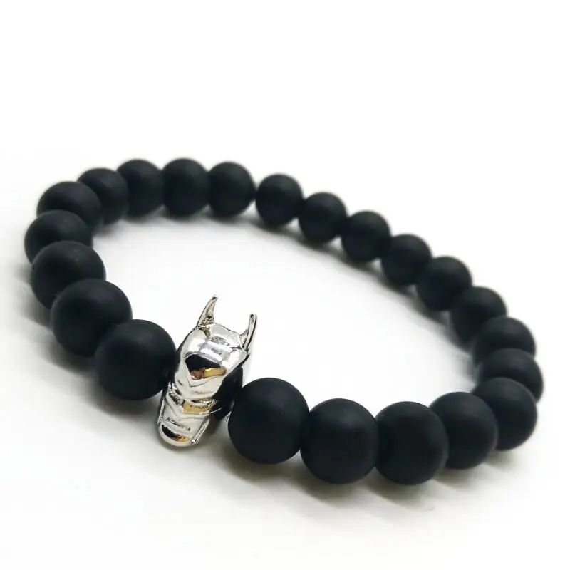 New Brand Cute Bear Fashion Roman Knight Batman Bracelet 8mm Black Matte Stone Beads Men And Women Charms Jewelry | Украшения и