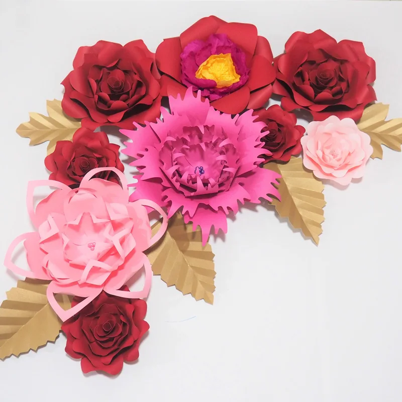 

2018 Giant Paper Artificial Flowers Backdrop 9PCS + 5 Leaves For Wedding & Event Decor Baby Nursery Retail Store Deco Photograpy