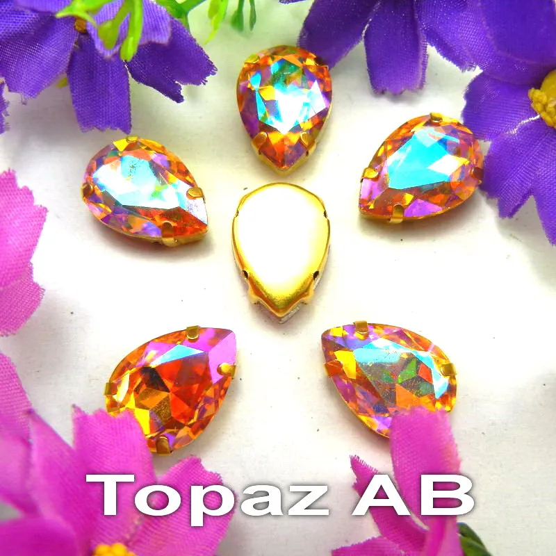 A2 Topaz AB AB цвета 7 размеров золотой коготь настройки водослива стеклянный кристалл в форме слезы пришить Стразы Бисер для одежды аппликация diy отделка - Цвет: A2 Topaz AB