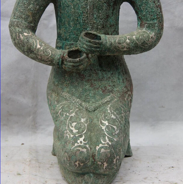 USPS to USA S1123 19 China Dynasty Old Bronze Silver-Gilt Qin Shi Huang Yong people servant Statue B0401 | Дом и сад