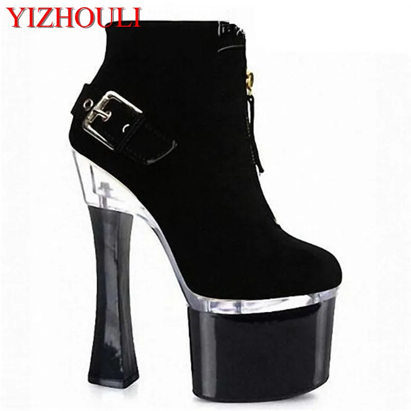 

high heels platforms dinner party Banquet black gladiator ankle boots17-18cm spool heel shoes for women Boots