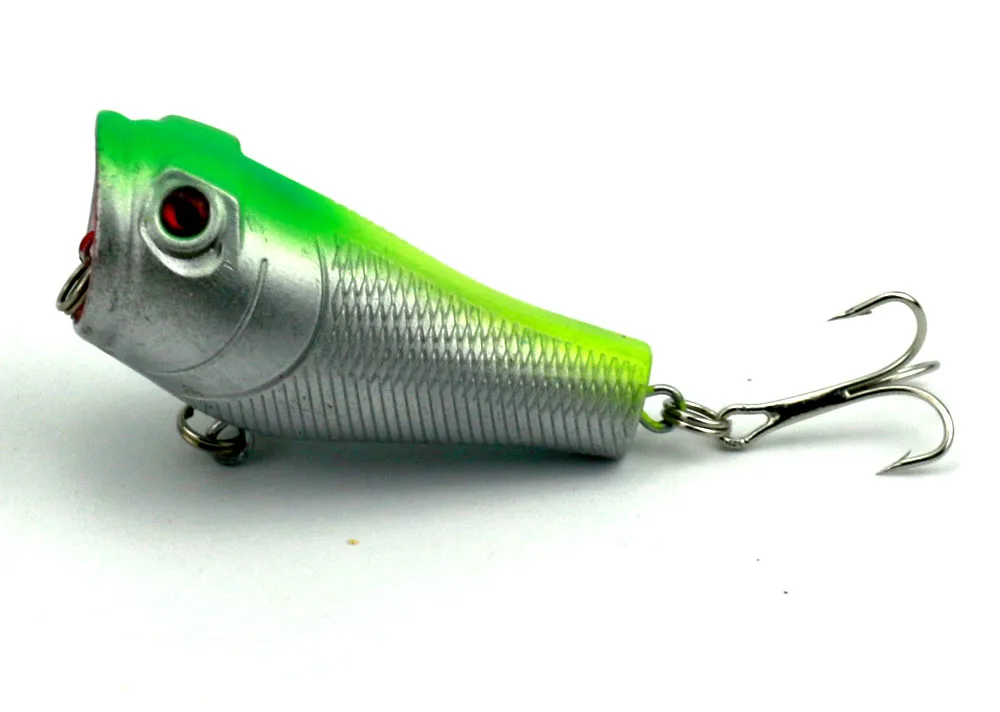 

Isca Artificial Hard Popper Fishing Lures 5CM 7.4G Top water Plastic Hard Bait Floating 4color two hooks 30pcs/lot (PO007)