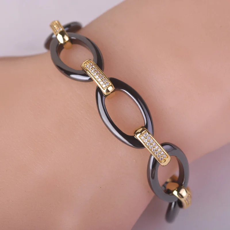 MECHOSEN керамические браслеты для женщин медь Pulsera AAA циркон полный кристалл браслет Homme рождественские аксессуары с подарочной коробкой - Окраска металла: Black Gold