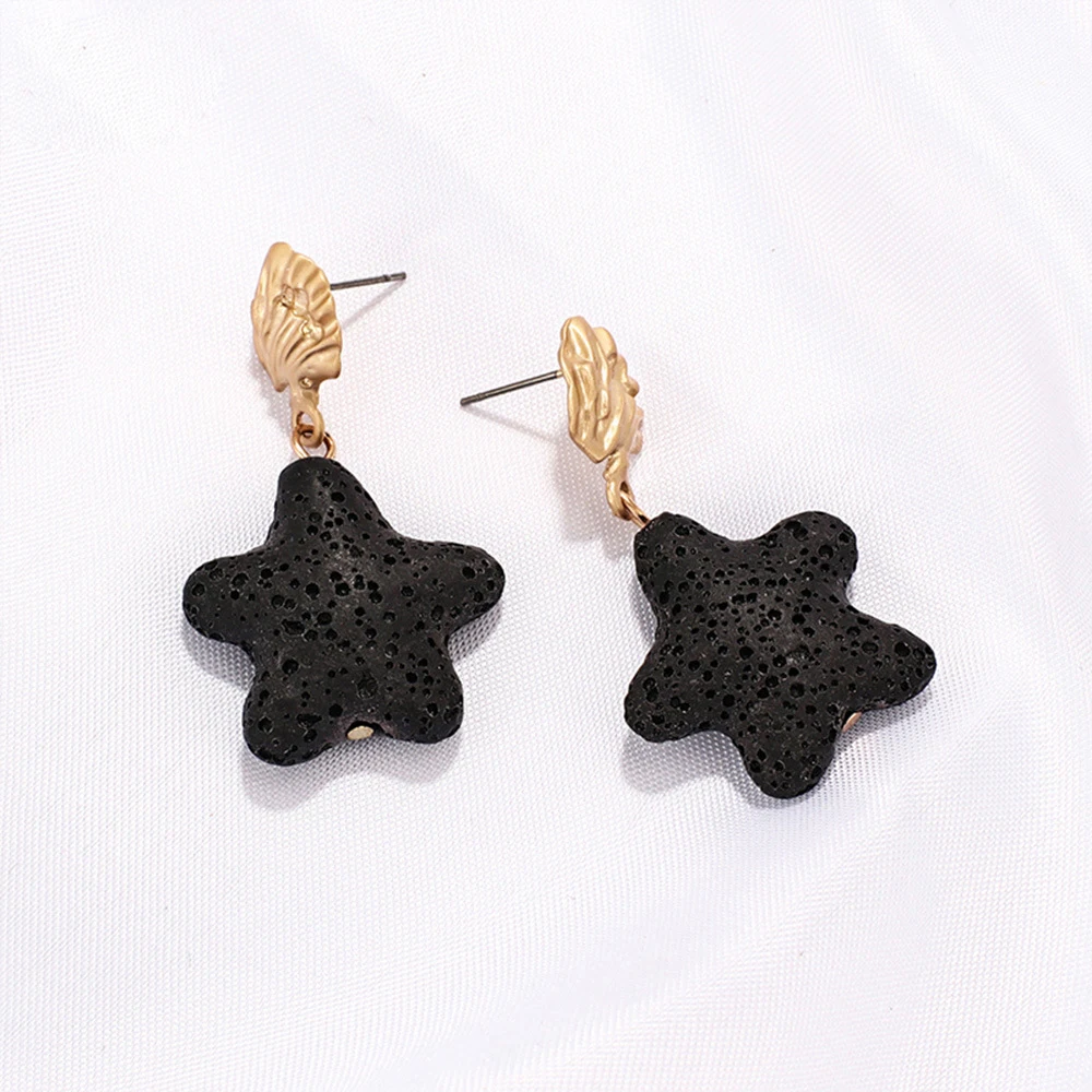 Alloy Starfish Drop Earrings For Women Black/White Color Pentagram Stone Earring Bohemia Big Earing Fashion Jewelry | Украшения и