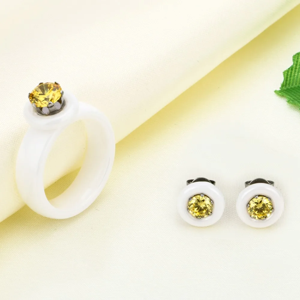 Комплект женских ювелирных изделий из керамических колец и серег|jewelry sets for