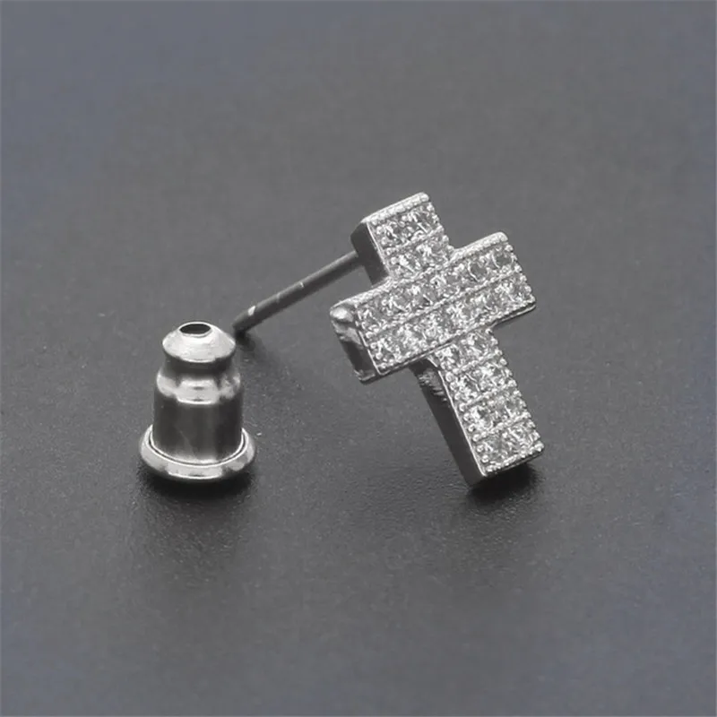 Серьги-пусеты в стиле хип-хоп с кристаллами ААА и микро фианитом медные