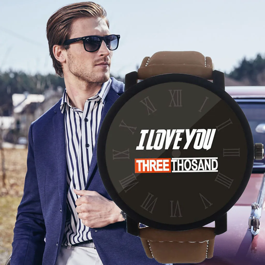 Кварцевые часы I LOVE YOU три тысячи модных часов простой кожаный ремешок мужские и