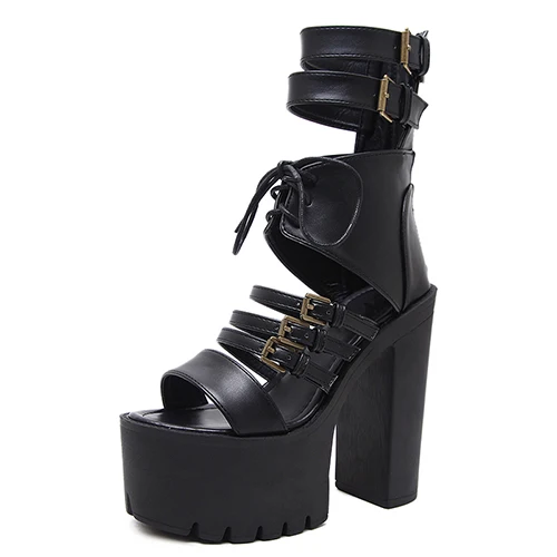 black shoes Gdgydh/женские босоножки; сандалии-гладиаторы на высоком каблуке; женская летняя обувь в римском стиле с пряжкой и закрытой пяткой; ремешок на щиколотке - Цвет: black shoes