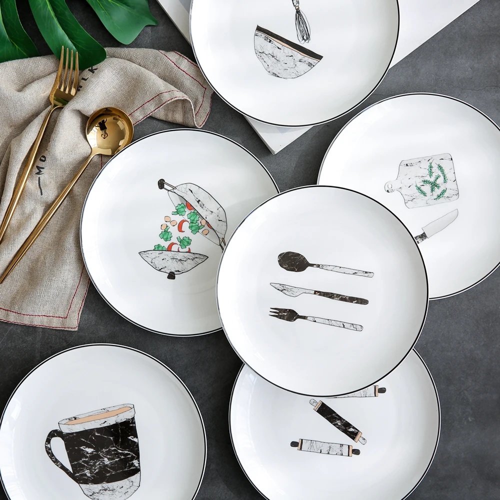 8 дюймовые обеденные тарелки Круглая Керамическая вилка в японском стиле