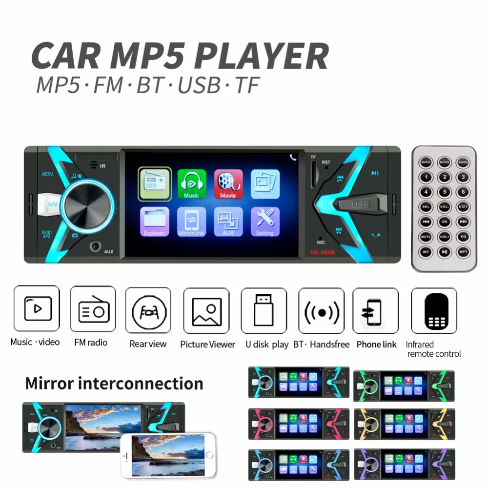 Fonwoon универсальный автомобильный мультимедийный плеер 1 Din Bluetooth зеркальная связь