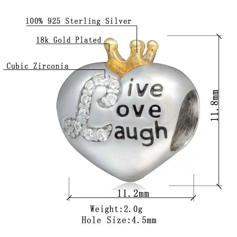Choruslove Royal Crown Charm Genuine 925 Sterling Silver Love Heart Bead fit Pandora Original Charms Bracelet DIY Jewelry Making | Украшения