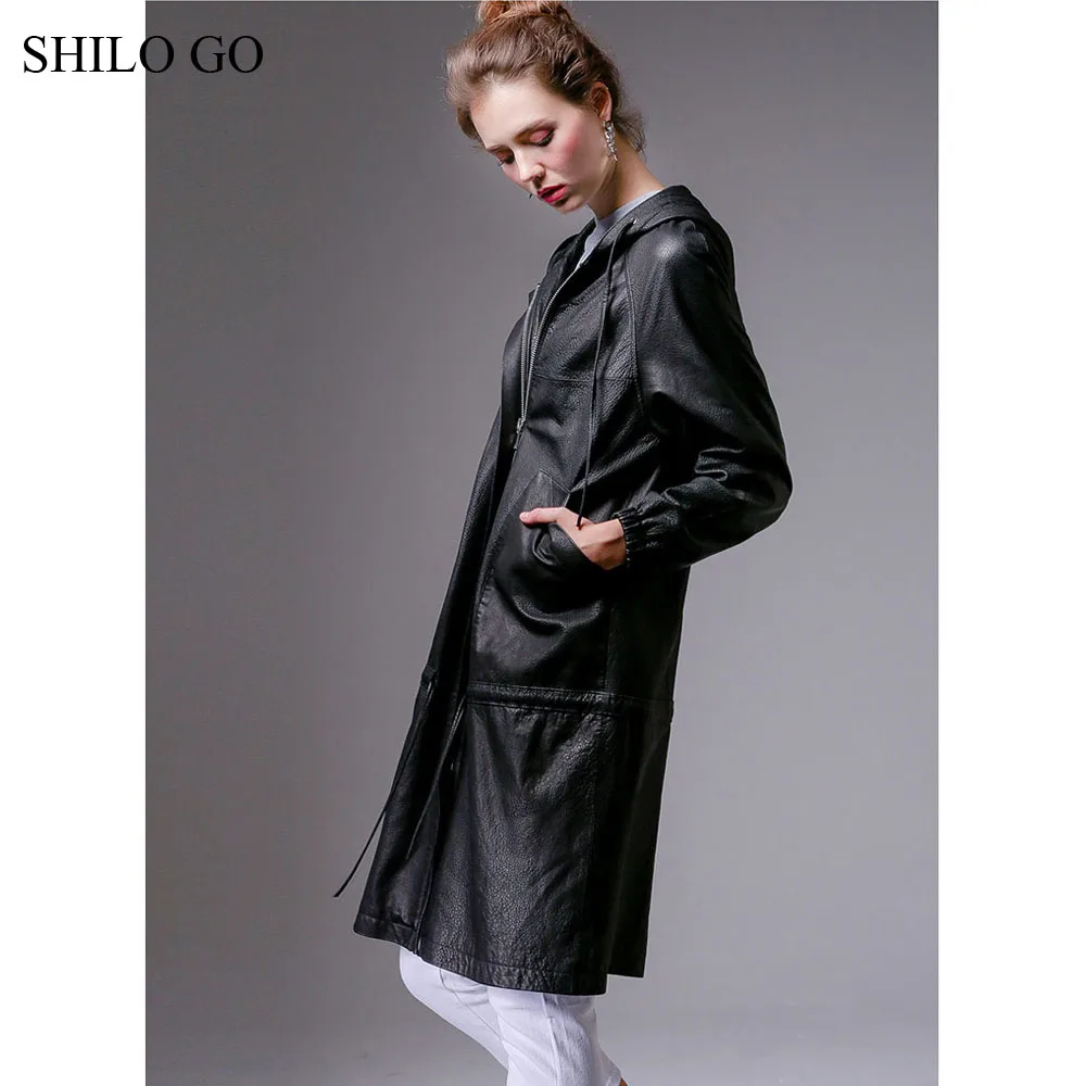 SHILO GO/кожаное пальто для женщин осеннее Модное Длинное Пальто из натуральной
