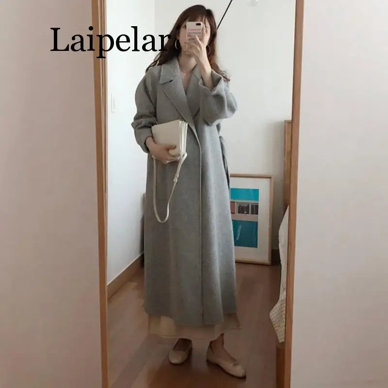 Laipelar женское корейское зимнее длинное пальто верхняя одежда свободные женские