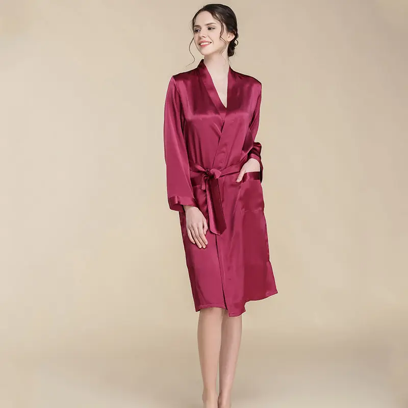 LIN YUN 2017 Real Silk Robe With Belt Women Bathrobe Lounge Wear Solid Pajama for Summer Nightgowns Robes | Женская одежда