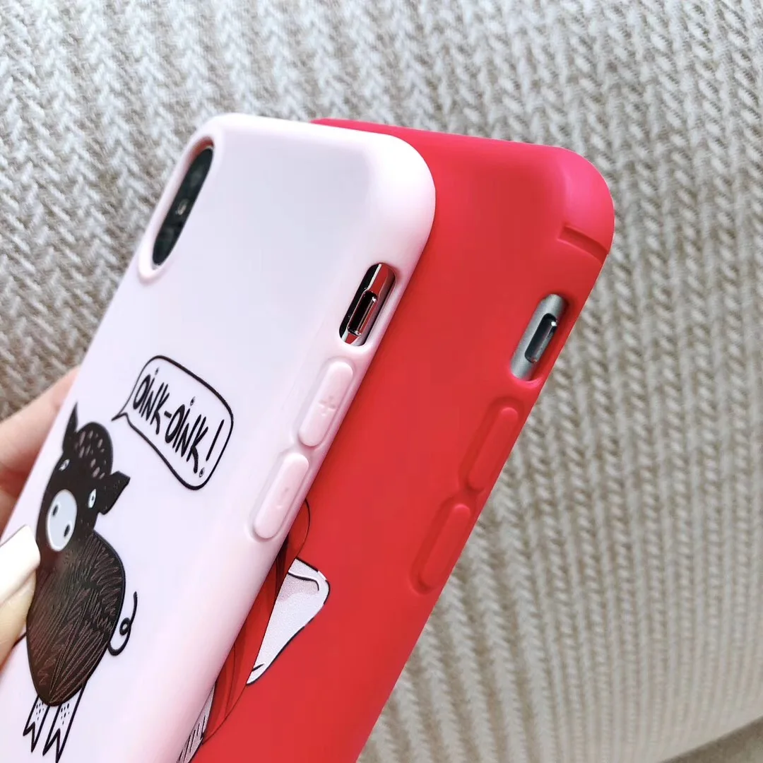 Модный красный чехол для iphone X 7 7plus милый мультяшный поросенок матовый мягкий