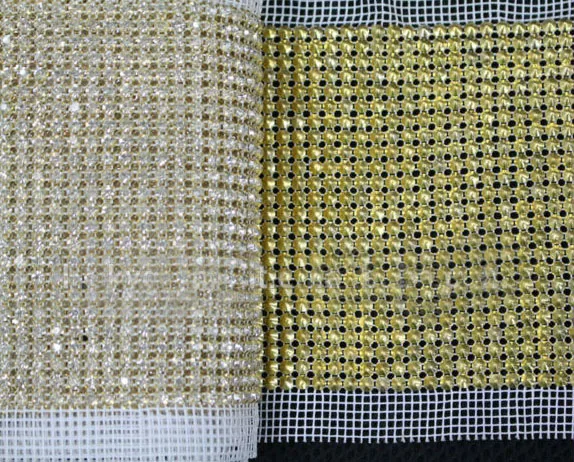 

5 Yards/Lot 24 Rows Golden Base Clear Crystal Rhinestone Mesh Trimming Wedding Decoration Patch Stage Garment Bags DIY Banding