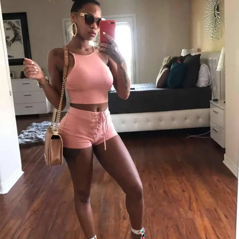 

BKLD Women Crop Tops High Waist Shorts Two Piece Set Sexy Fashion Ladies Tracksuit Festival Set Party Summer 2 Piece Pink Sets