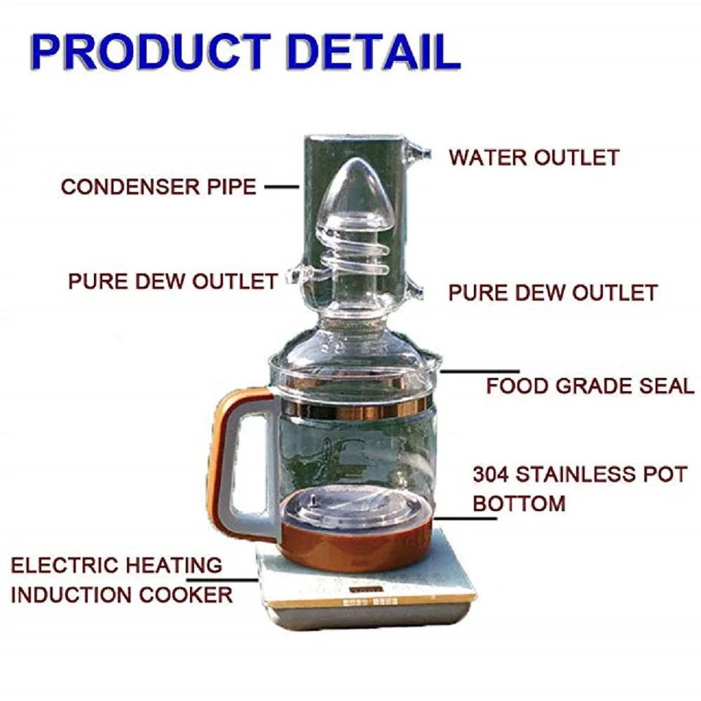 YUEWO 1.8L DIY Новое домашнее стекло DIY электрическое отопление Самогон Еще чистой воды дистиллятор эфирного масла экстракции оборудования