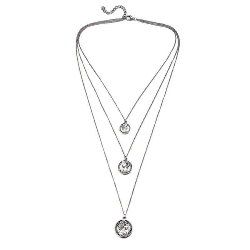 FCS33925 Винтажное ожерелье с кулонами в виде монет для женщин и девушек, модное богемное многослойное ожерелье-чокер для женщин, золотой цвет, массивный подарок - Окраска металла: FCS33925