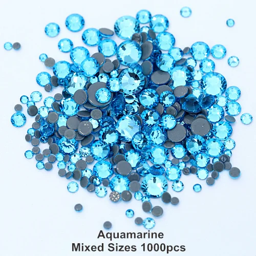 Aquamarine Высокое качество стразы исправление стразы SS6-SS30 смешанные размеры Горячая фиксация стразы железо на камнях 1000 шт./лот украшения для одежды F0050 - Цвет: Aquamarine