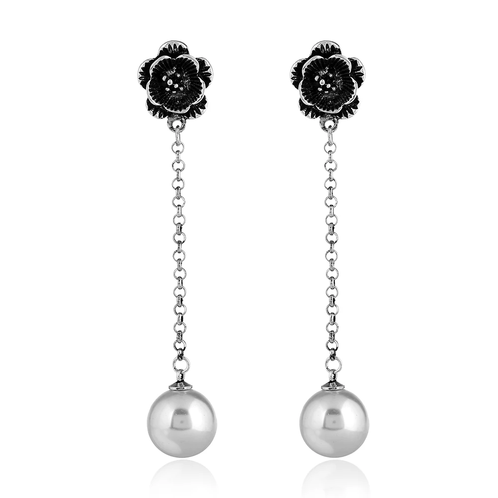 New fashion long drop earrings individuality Creative vintage flower with simulated-pearl for women wedding | Украшения и