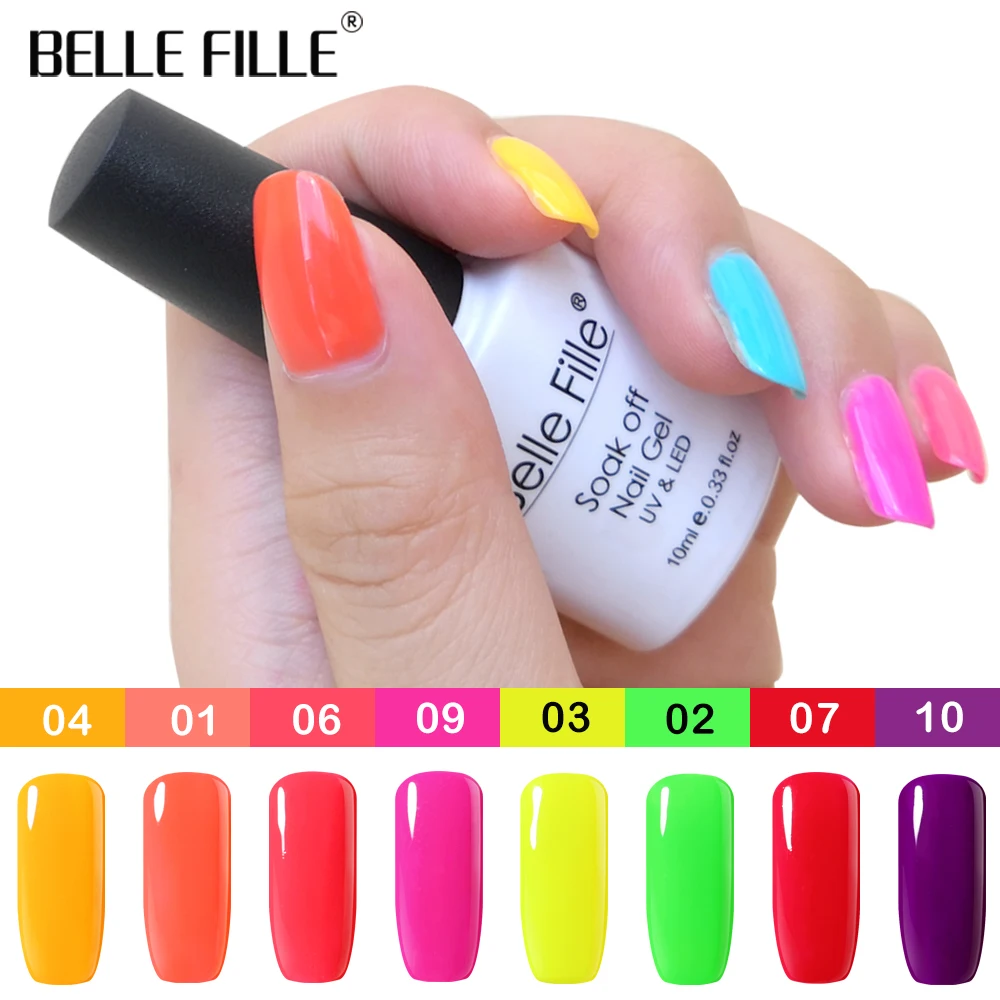 BELLE FILLE 10 мл неоновый цвет серии 3 шт./лот УФ-гель для ногтей замочить от гель-лака