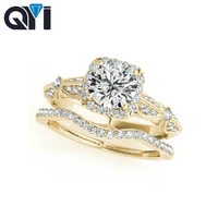 customized jewelry halo wedding rings sets round 1 carat moissanite diamond women 14k yellow gold engagement ring