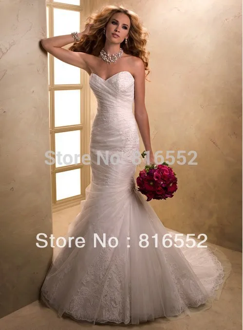 2014 New style 2013013-Customize any color and size Fashion Appliques Trumpet V-neck Chiffon with Beading wedding dress | Свадьбы и